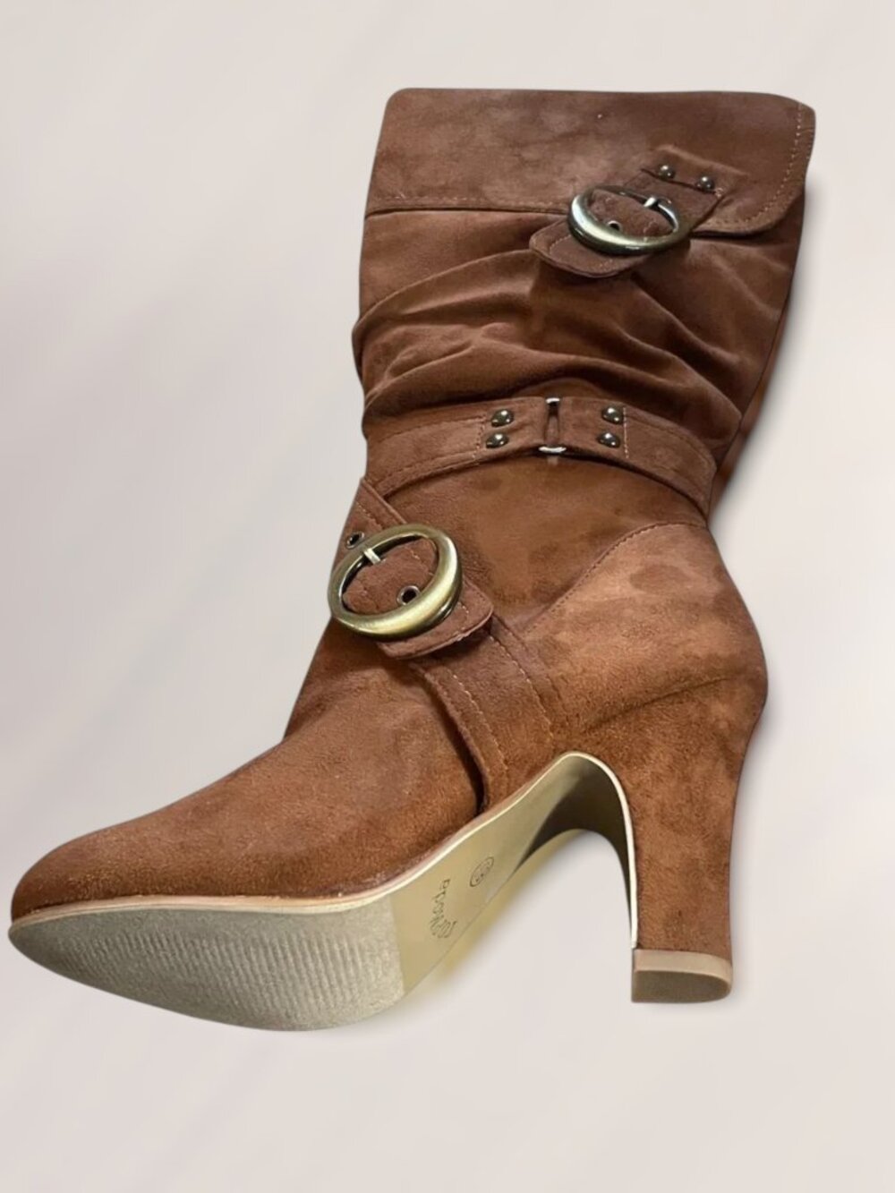 Western Inspired Women's Slouch Foldover Knee High Boots | Gold Buckle Sizes 5–8 - Picture 8 of 8